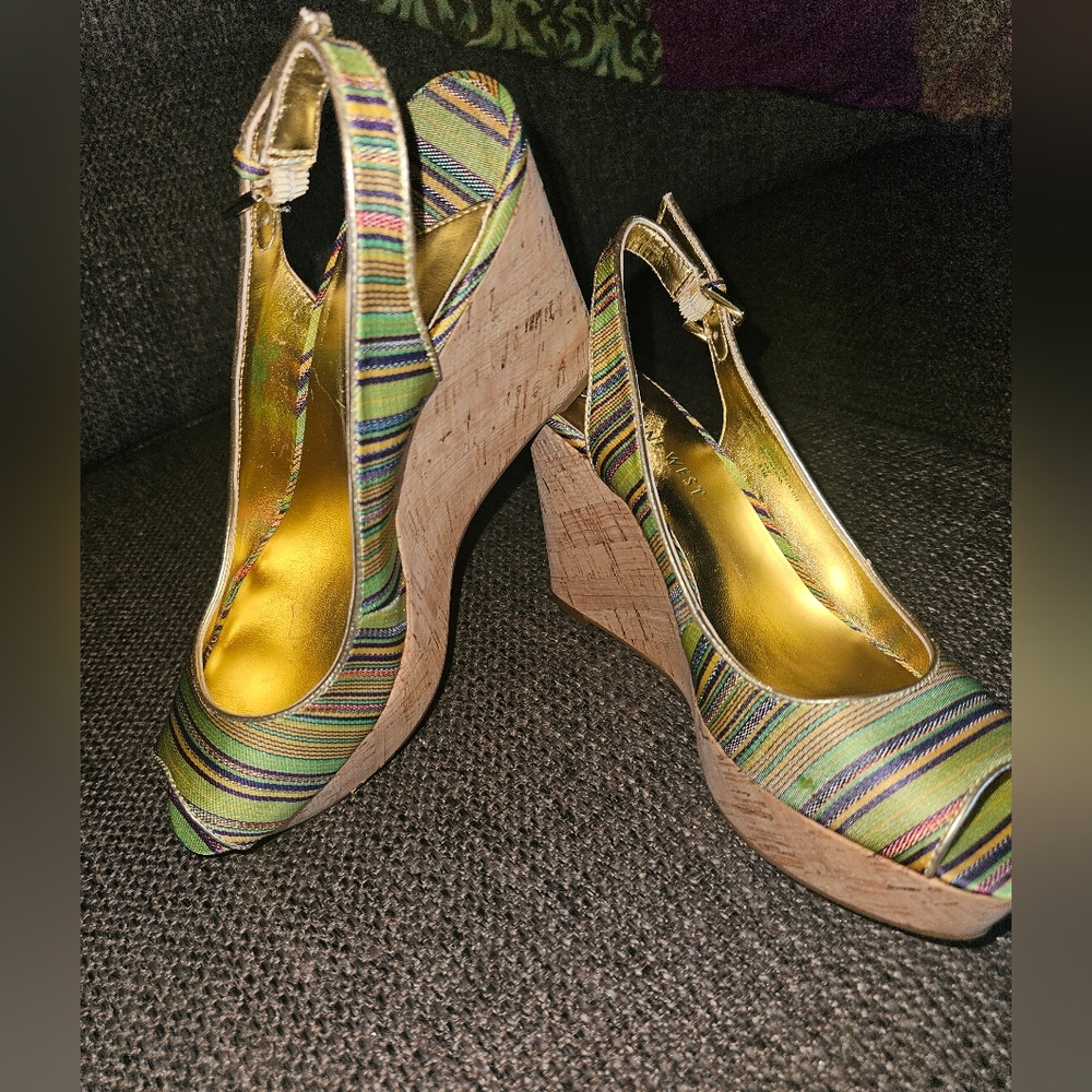 Nine West Multicolor Taffeta Striped Slingback Wedges